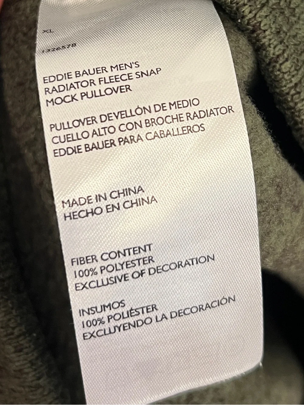 EDDIE BAUER Men’s Olive Green Radiator Fleece Snap Mock Pullover Size XL